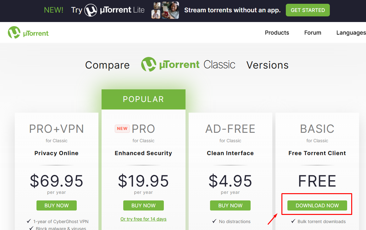 Botão de download do uTorrent