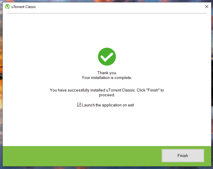Tela final da instalação do uTorrent